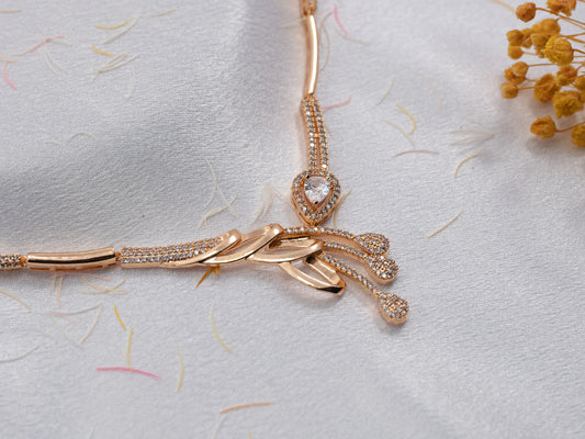 Gold-Plated Zircon Diamond Necklace Set for Women- 014 - GoScarlet