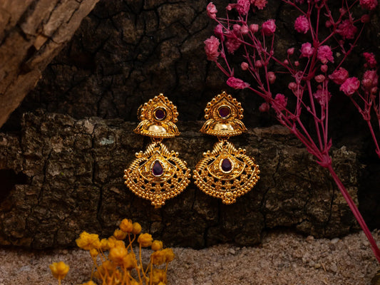 3 Pair Panchaloha  Earrings Combo – Pearl Stud, Hoop & Hanging Earrings.