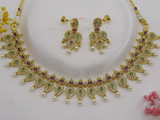 Gold-Plated Zircon Diamond Necklace Set for Women - 018 -fashion jewellery - GoScarlet