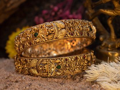 Traditional Panchaloha Gold Bangles Combo Set (3 Designs).