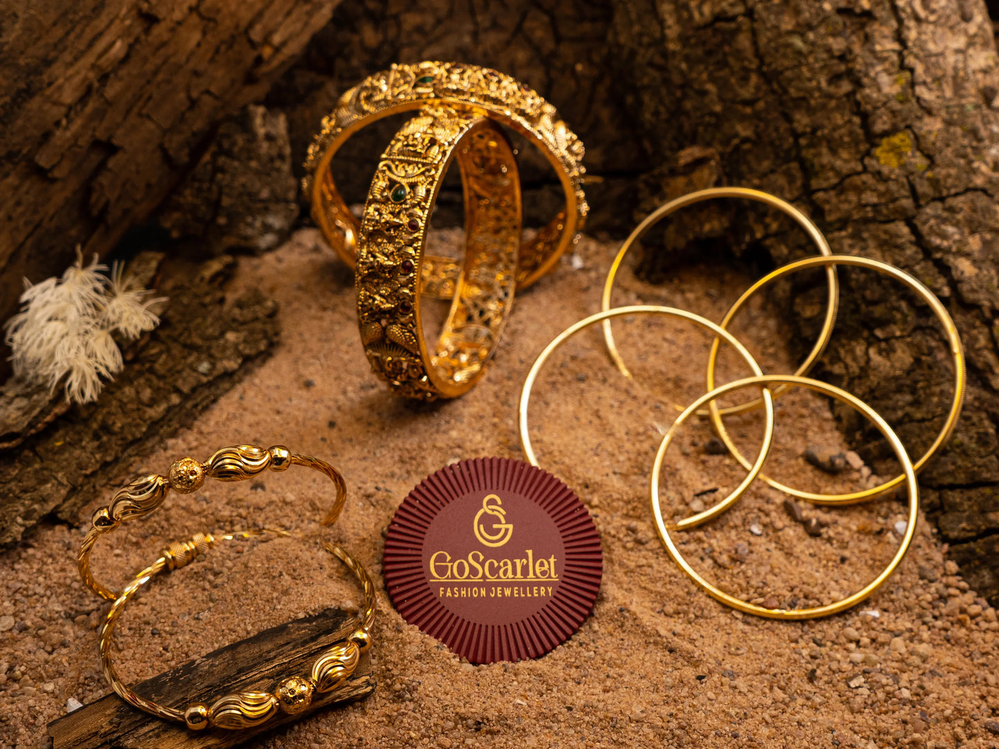 Traditional Panchaloha Gold Bangles Combo Set (3 Designs).