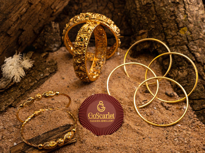 Traditional Panchaloha Gold Bangles Combo Set (3 Designs).