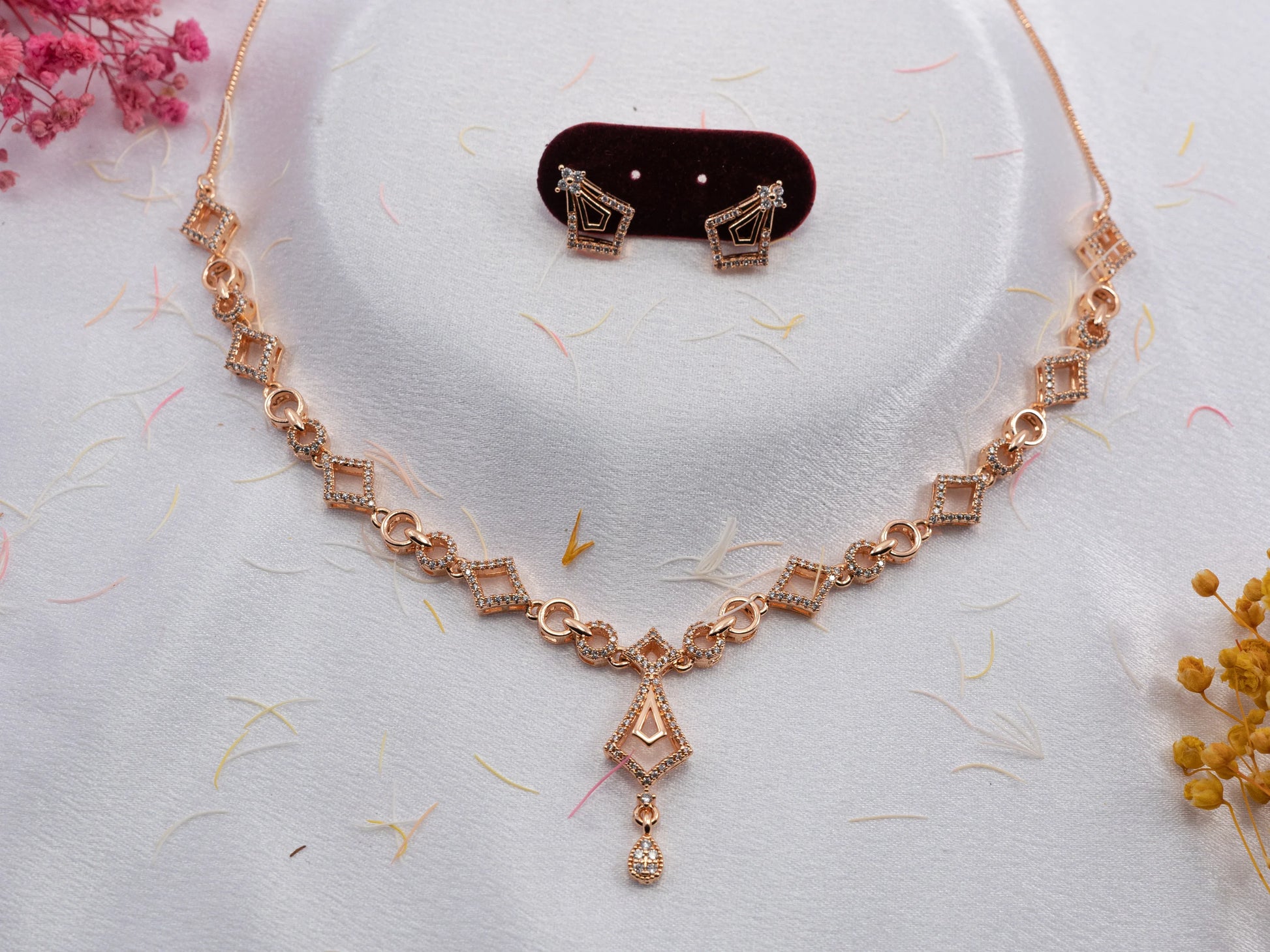 Gold-Plated Zircon Diamond Necklace Set for Women- 013 - GoScarlet