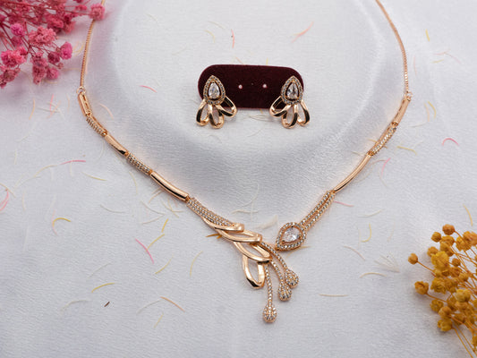 Gold-Plated Zircon Diamond Necklace Set for Women- 014 - GoScarlet