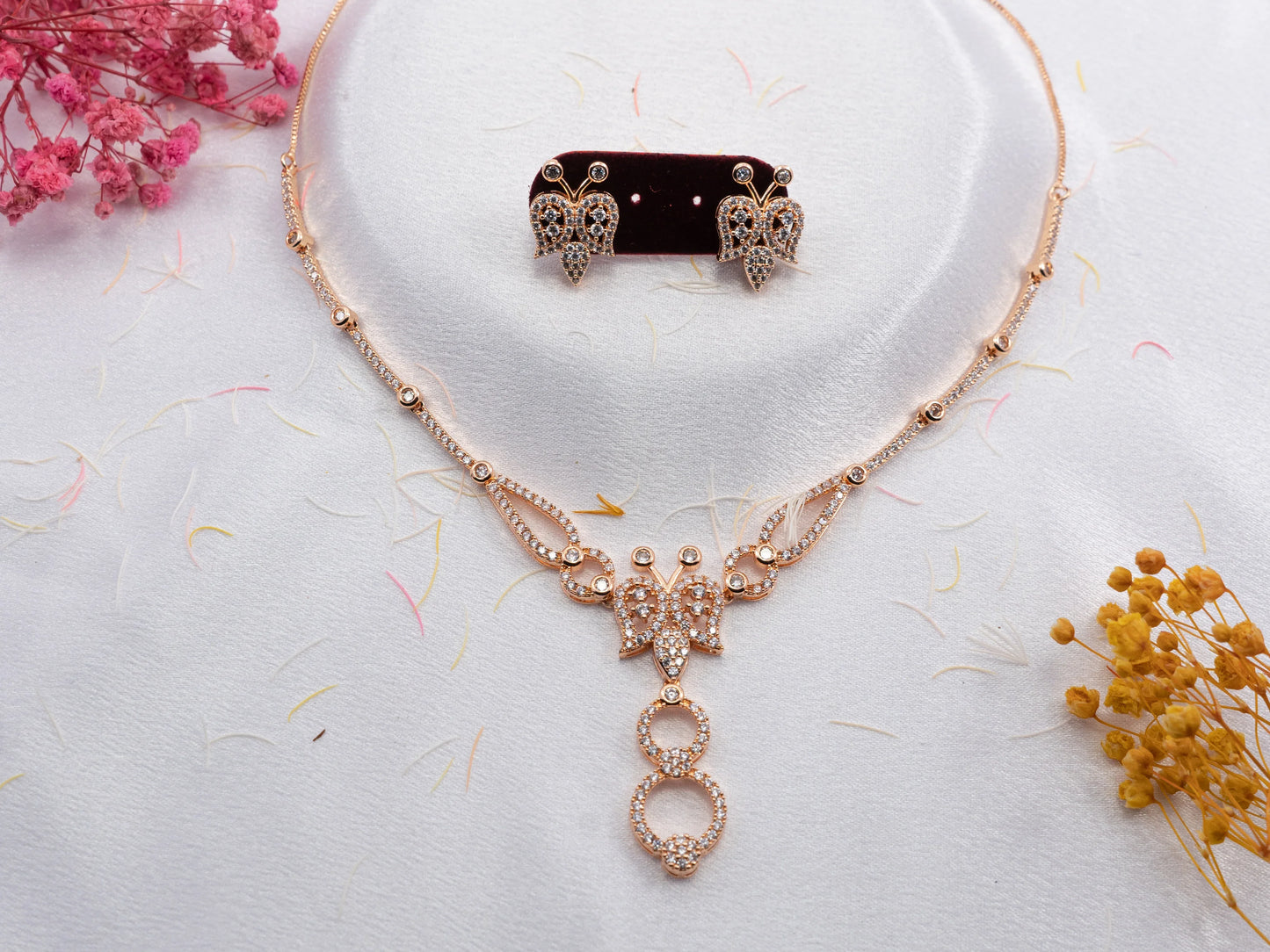 Gold-Plated Zircon Diamond Necklace Set for Women- 015 - GoScarlet