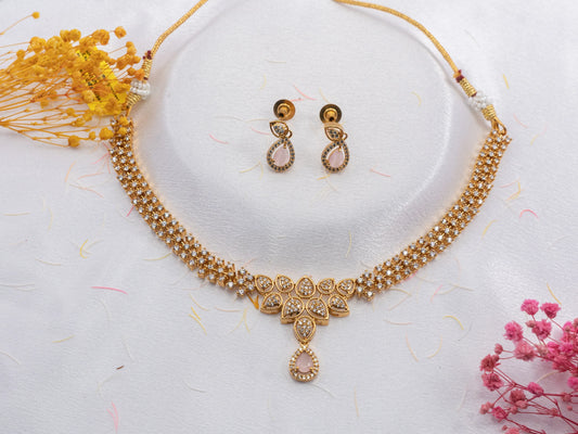 Gold-Plated Zircon Diamond Necklace Set for Women- 017-fashion jewellery - GoScarlet
