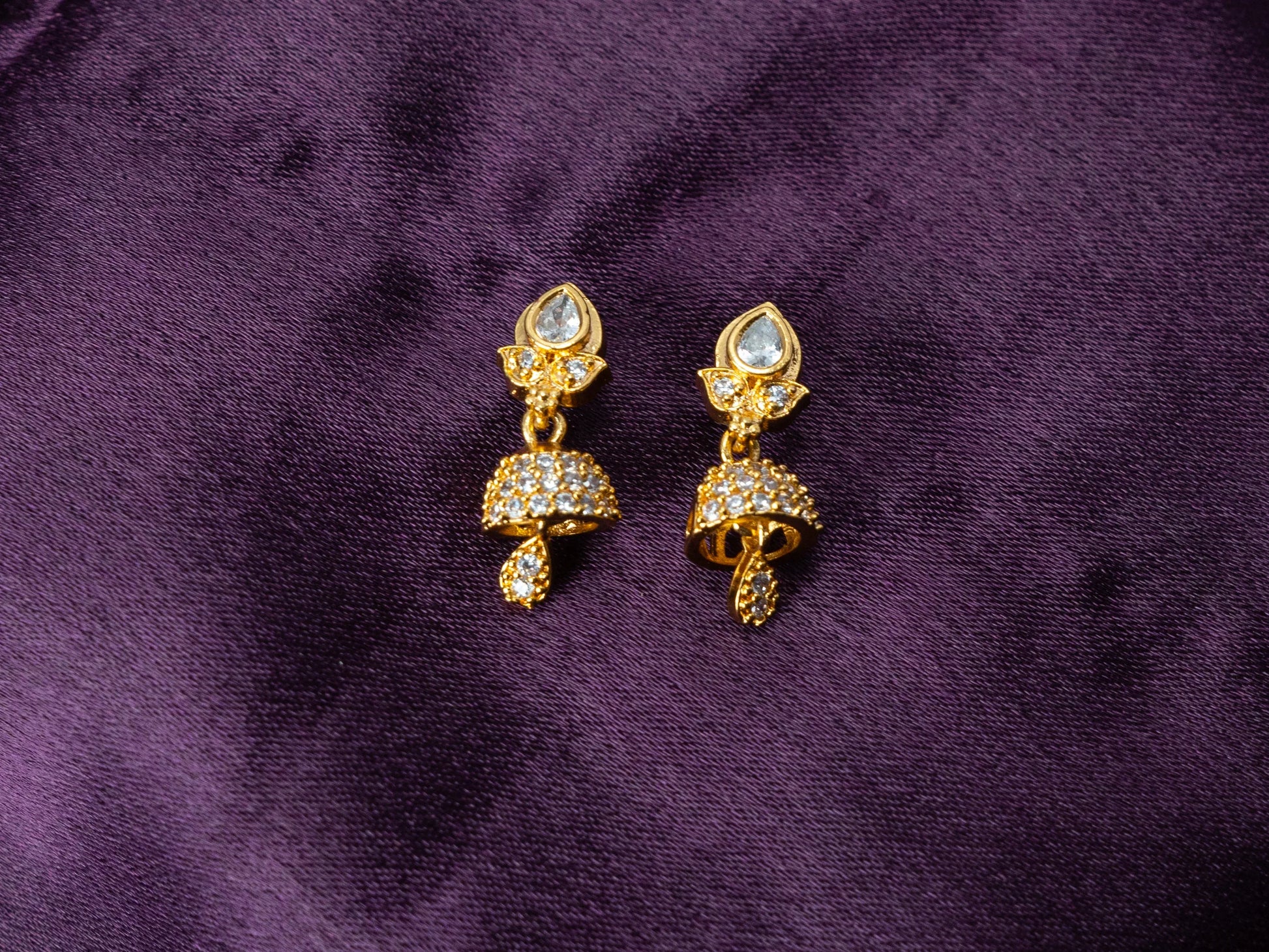 Gold-Plated Zircon Jumkas Earrings for Women- 012.