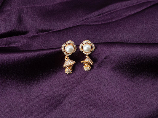 Gold-Plated Pearl Jumkas Earrings for Women- 020.