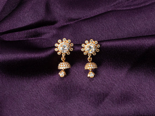 Gold-Plated Zircon Jumkas Earrings for Women- 024.