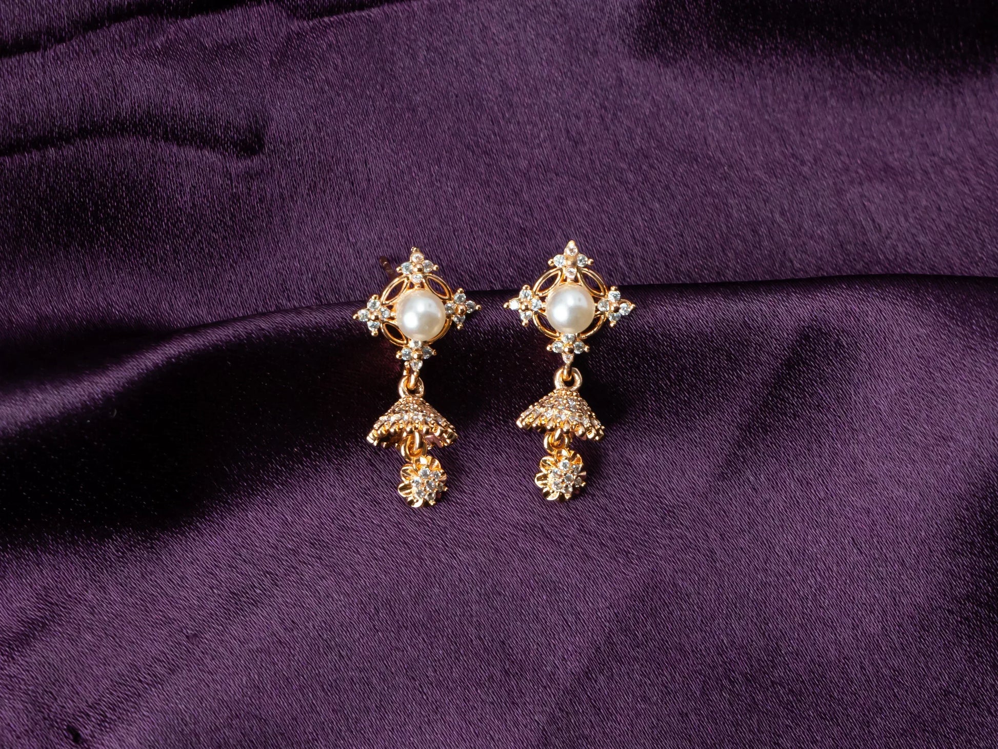 Gold-Plated Pearl Jumkas Earrings for Women- 030.
