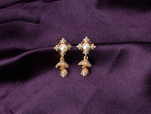 Gold-Plated Pearl Jumkas Earrings for Women- 030.